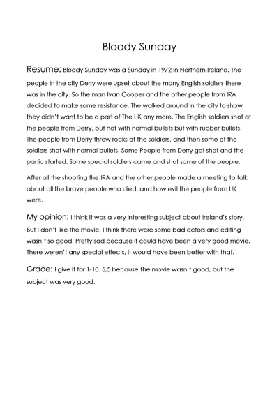 Bloody Sunday review - Engelsk - Opgaver.com