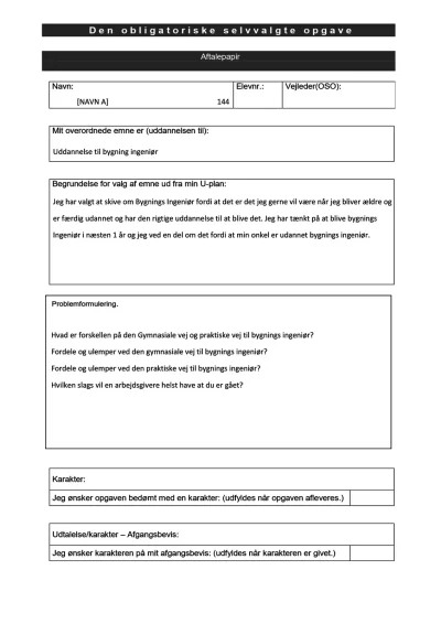 OSO Problem formulering om Bygningsingeniør - Andet - Opgaver.com