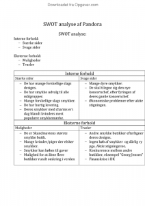 SWOT-Analyse af Pandora Afsætning - Opgaver.com