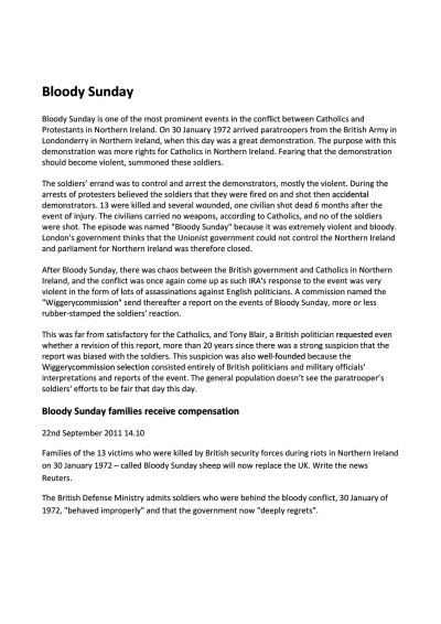 Bloody Sunday. - Engelsk - Opgaver.com