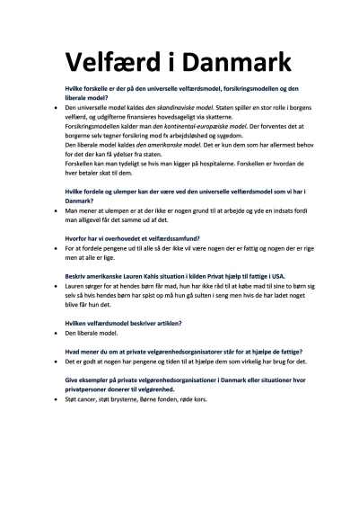 Velfærd i Danmark - Samfundsfag - Opgaver.com